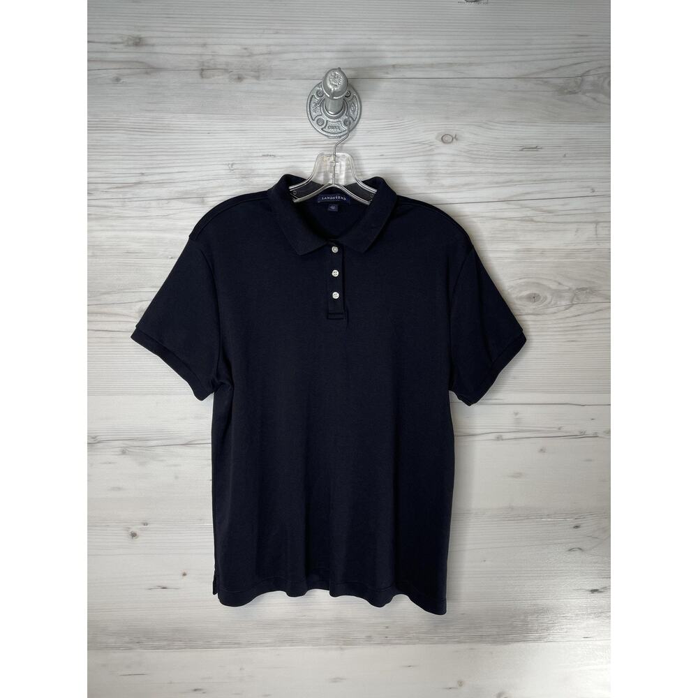 Lands' End Polo Shirt Boys Large 14-16 Navy Blue Short Sleeve School Uniform